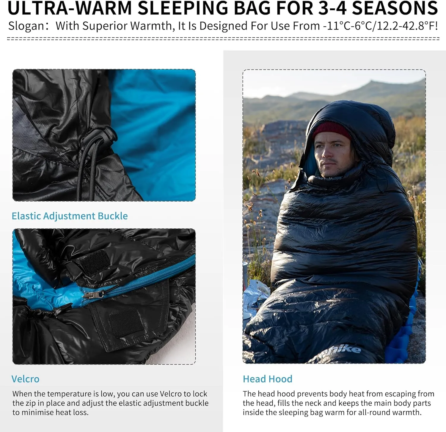 Naturehike Ultralight Down Sleeping Bag, 650FP, 3-4 Season, Adults, 32-42, Waterproof, Compact, Camping, Hiking