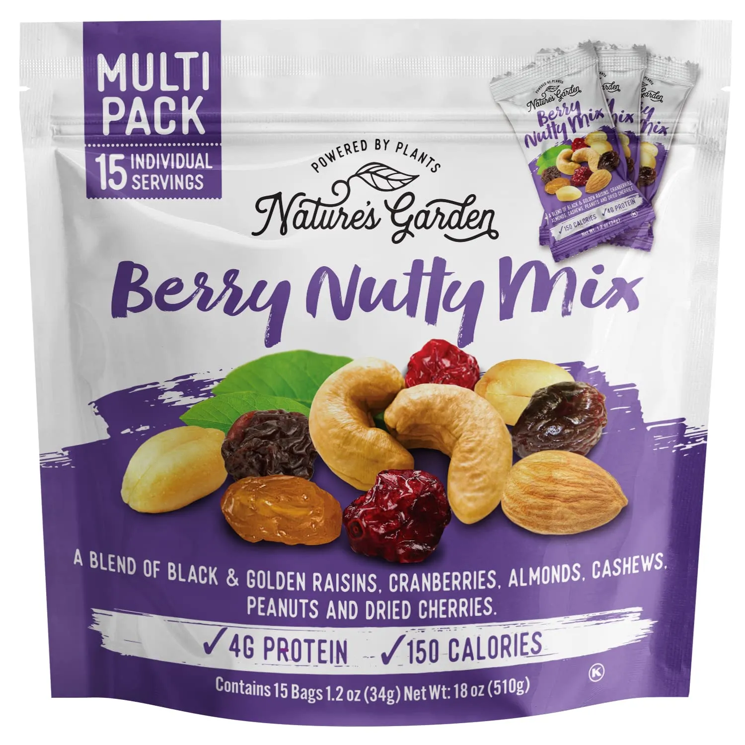 Natures Garden Berry Nutty Mix, Single Serve Bags - 18 Ounce (1.2 Ounce x 15 count)