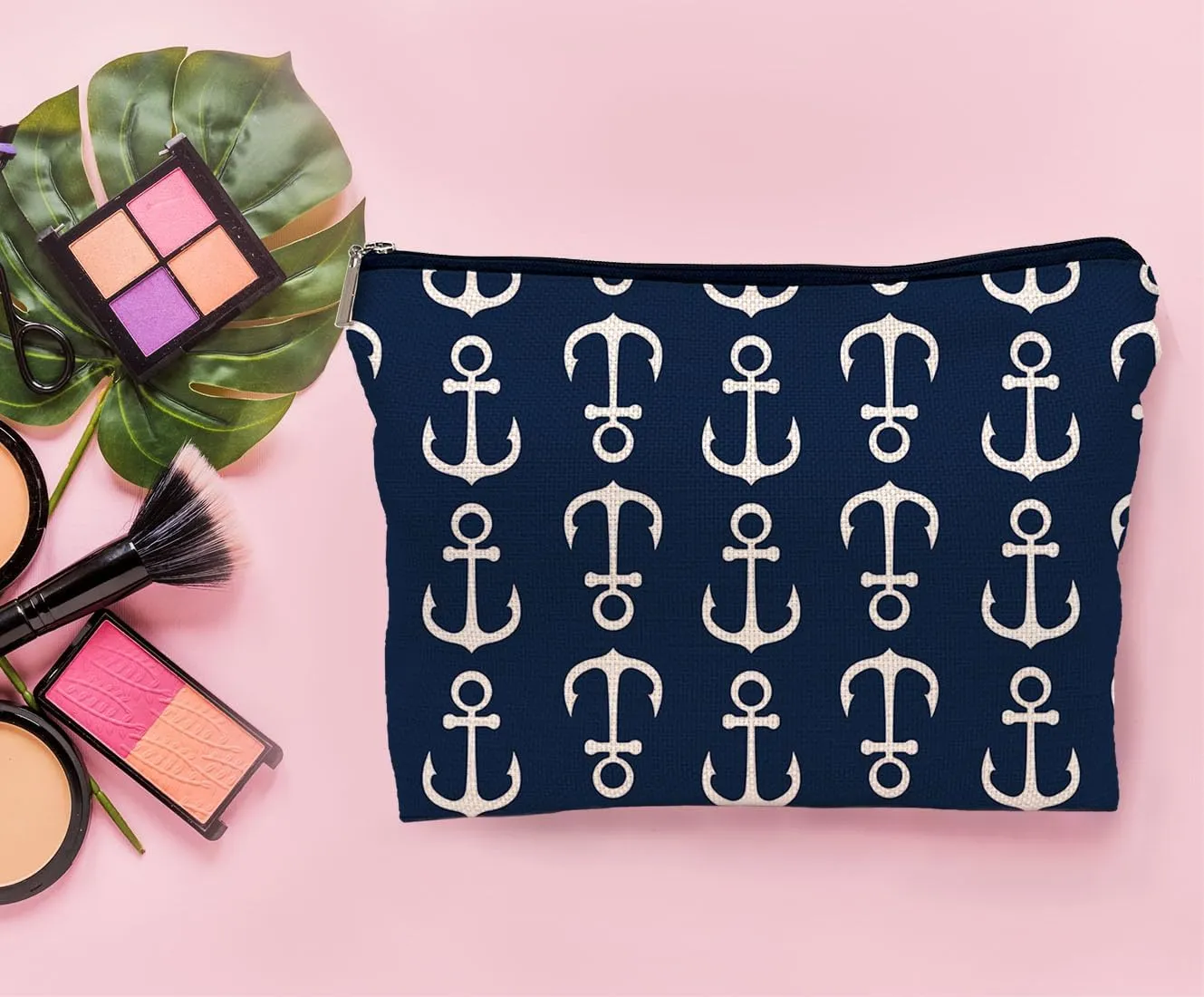Nautical Anchor Makeup Bag,Nautical Coastal Sailing Sailboat Anchor Navy Cosmetic Makeup Bag for Women Girls,Gifts For Sea Lovers Sailors Women Girls