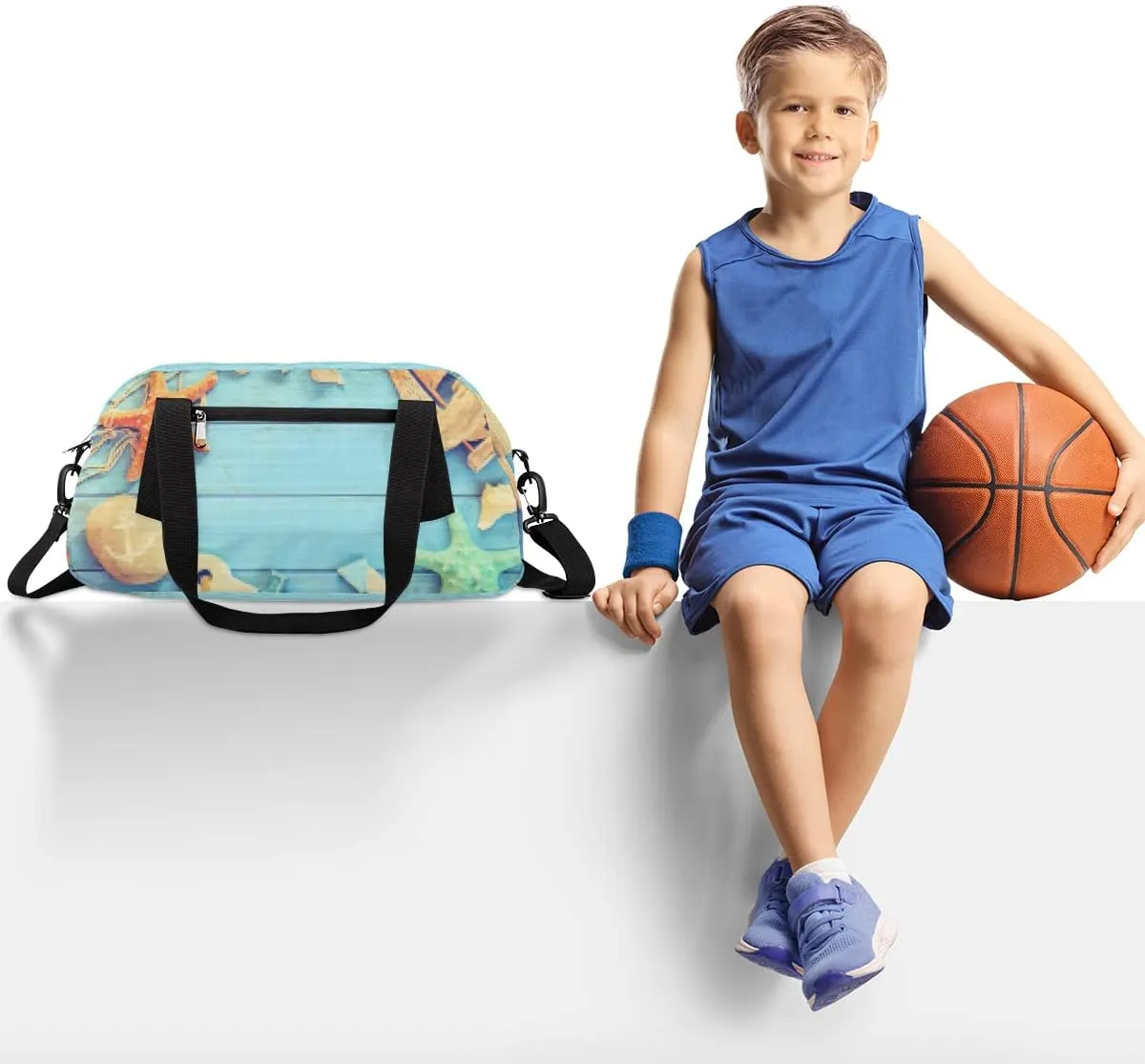 Nautical Anchor Starfish Kids Duffel Bag for Girls Boys Teens, Starfish Pixel Wind Dance Bag Overnight Small Duffel Bag Carry On Weekend Sports Gym Travel Bag for School Practice Gymnastics Ballet
