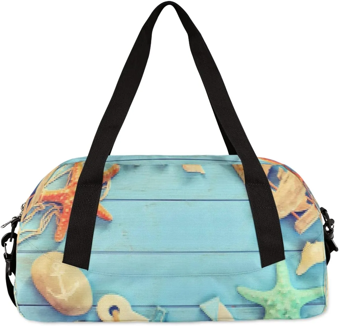 Nautical Anchor Starfish Kids Duffel Bag for Girls Boys Teens, Starfish Pixel Wind Dance Bag Overnight Small Duffel Bag Carry On Weekend Sports Gym Travel Bag for School Practice Gymnastics Ballet