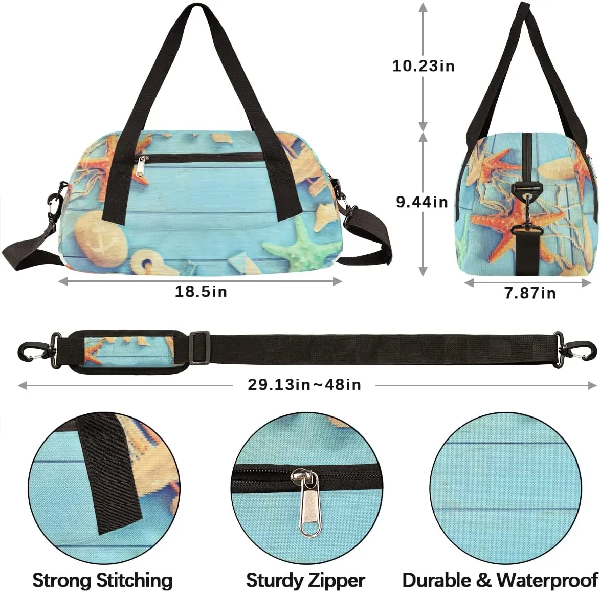 Nautical Anchor Starfish Kids Duffel Bag for Girls Boys Teens, Starfish Pixel Wind Dance Bag Overnight Small Duffel Bag Carry On Weekend Sports Gym Travel Bag for School Practice Gymnastics Ballet