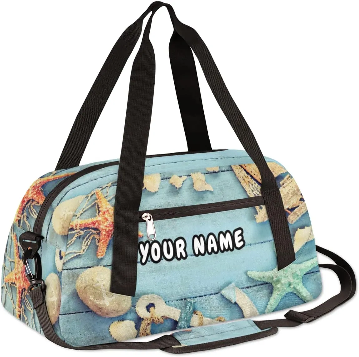 Nautical Anchor Starfish Personalized Kids Duffel Bag for Girls Boys, Starfich Debris Custom Name Dance Bag Overnight Small Duffel Bag Carry On Weekend Travel Bag for School Practice Gymnastics Ballet