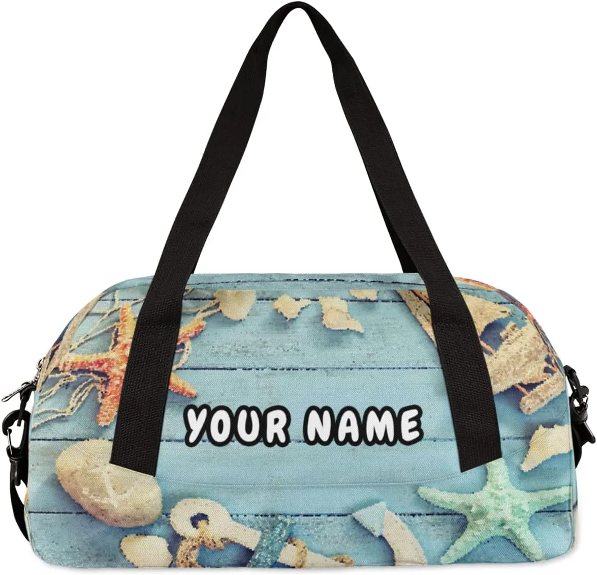 Nautical Anchor Starfish Personalized Kids Duffel Bag for Girls Boys, Starfich Debris Custom Name Dance Bag Overnight Small Duffel Bag Carry On Weekend Travel Bag for School Practice Gymnastics Ballet