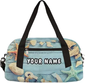 Nautical Anchor Starfish Personalized Kids Duffel Bag for Girls Boys, Starfich Debris Custom Name Dance Bag Overnight Small Duffel Bag Carry On Weekend Travel Bag for School Practice Gymnastics Ballet