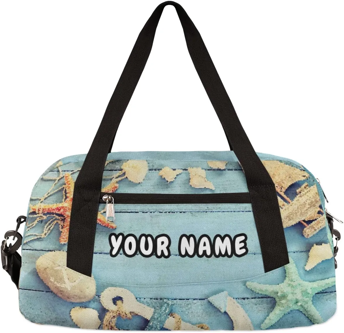 Nautical Anchor Starfish Personalized Kids Duffel Bag for Girls Boys, Starfich Debris Custom Name Dance Bag Overnight Small Duffel Bag Carry On Weekend Travel Bag for School Practice Gymnastics Ballet