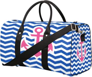 Navy Strip Anchor Travel Duffle Bag Waterproof Foldable Weekender Bags for Women and Men Durable Carry on Overnight Bag with Shoulder Strap Lightweight Sports Gym Tote Bag