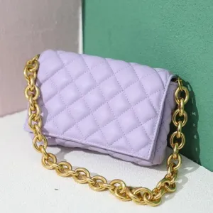New Adorable Women's Handbag Green Small Flap Shoulder Bag In Thick Metal Chain Women's Clutch Bags Luxury  Ladies Shoulder Purse