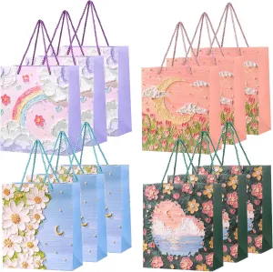 NOVISIO 12pcs Oil Painting Style Handbag Gift Bag, Practical Thick Cardboard Gift Bag, Suitable For Shopping, Parties, Weddings, Baby Baptism, Baking, Handicrafts And Other Product Packaging