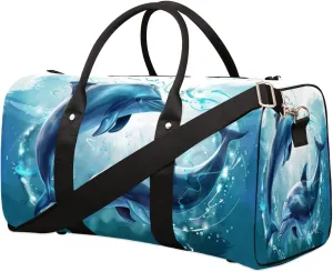 Ocean Dolphin Travel Duffel Bag for Women Men, Sea Animal Dolphin Sport Tote Gym Bag Foldable Weekender Overnight Bag Waterproof Carry On Luggage Bag