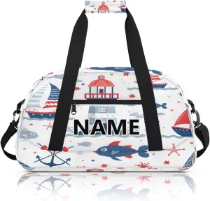 Ocean Themed Mini Gym Bag 18 inch for Women Men Waterproof Custom Nautical Lighthouse Sailboat Anchor Travel Duffel Bag Carry On Overnight Tote Nurse Bag for Work Fitness Hiking