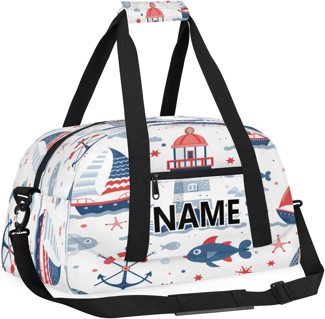 Ocean Themed Mini Gym Bag 18 inch for Women Men Waterproof Custom Nautical Lighthouse Sailboat Anchor Travel Duffel Bag Carry On Overnight Tote Nurse Bag for Work Fitness Hiking