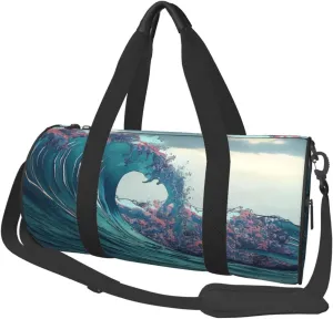 Ocean Wave Printed Sports Gym Bag for Men Women Foldable Duffel Bag Carry On Weekender Bag for Travel Sports