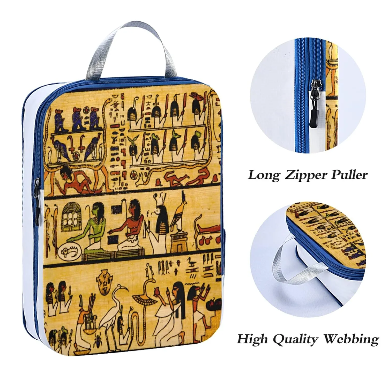 Old Egyptian Papyrus and Hieroglyph Retro Vintage Style 3 Piece set Cubes Expandable Adjustable Luggage Packing Bags, Ultralight Organizer Accessories Travel Suitcase Compressible Bags