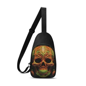 Orange And Green Skull Chest Bag