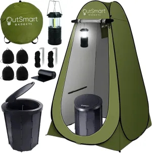 Outdoor Portable Toilet Set for Adults with Camping Night Lantern, Folding XL Toilet, Pop Up Privacy Tent and Carry Bags, Multipurpose Potty, Washable and Foldable for RV Travel