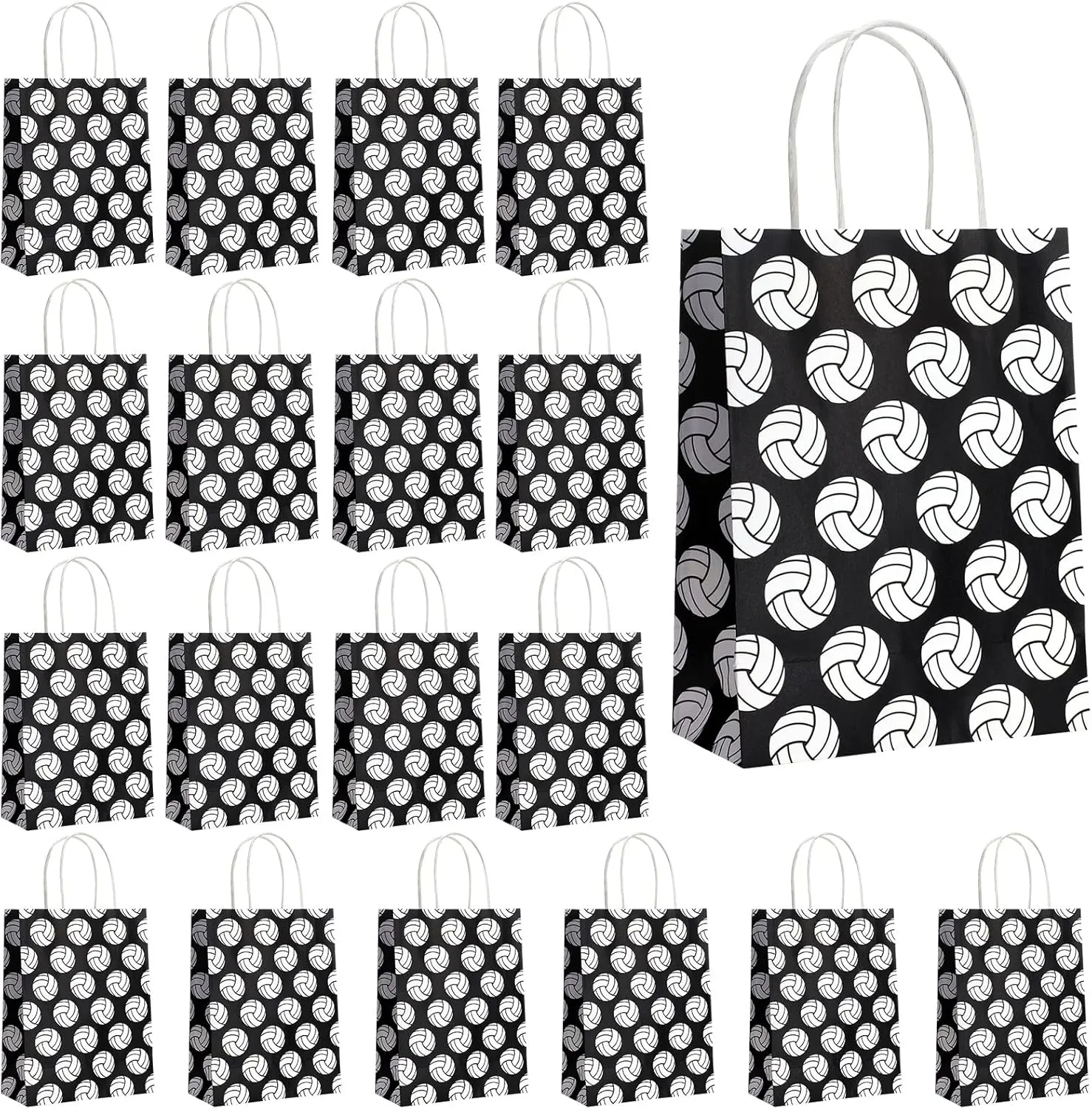 Outus 18 Pieces Volleyball Gift Bags for Team Volleyball Party Favor Sports Goody Treat Bag with Handle Black Snack Goodie Sacks Kraft Paper Candy Sacks for Sport Theme Birthday Party Decor