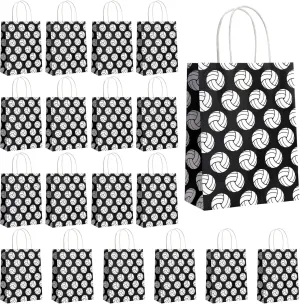 Outus 18 Pieces Volleyball Gift Bags for Team Volleyball Party Favor Sports Goody Treat Bag with Handle Black Snack Goodie Sacks Kraft Paper Candy Sacks for Sport Theme Birthday Party Decor