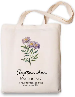 OUZ Birthday Flower Canvas Tote Bag, Birth Month Flower Personalized Gift for Her Mom Friend Birthday Graduation Christmas