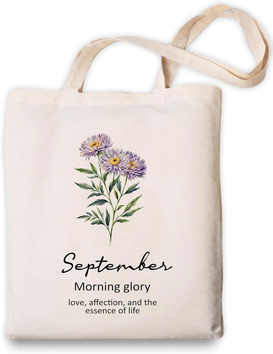 OUZ Birthday Flower Canvas Tote Bag, Birth Month Flower Personalized Gift for Her Mom Friend Birthday Graduation Christmas