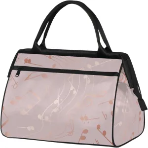 Overnight Weekender Bag for Women Men Musical Note Rose Gold Waterproof Carry On Travel Duffel Bags with Zipper Lightweight Sports Gym Bag Luggage Workout Handle Bags for Traveling Yoga Camping