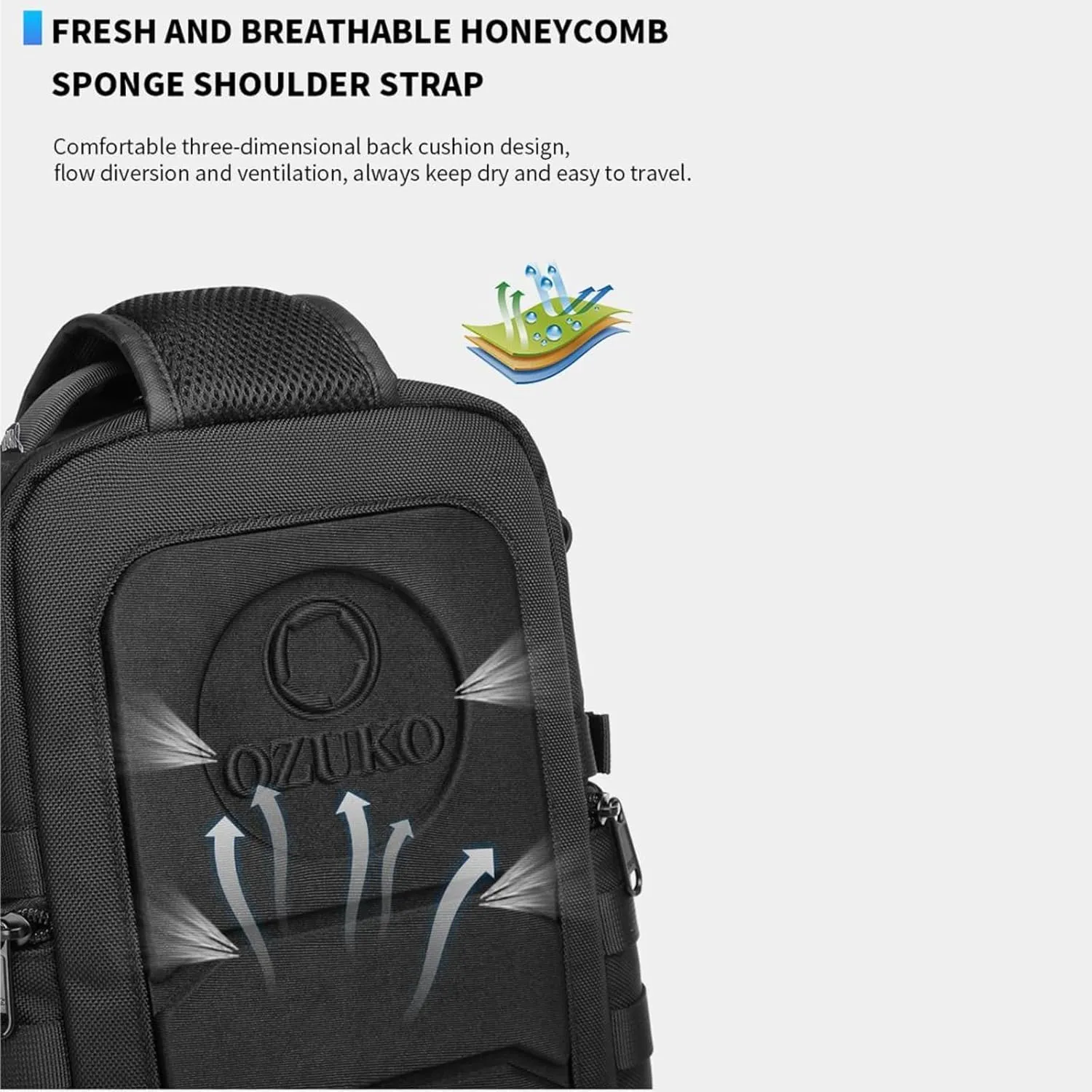 OZUKO 9585 Custom Logo Outdoor Waterproof Chest Bags Travel Cross Body Sling Bag Camera Stick Holder Sling Bag For Men(Blue)