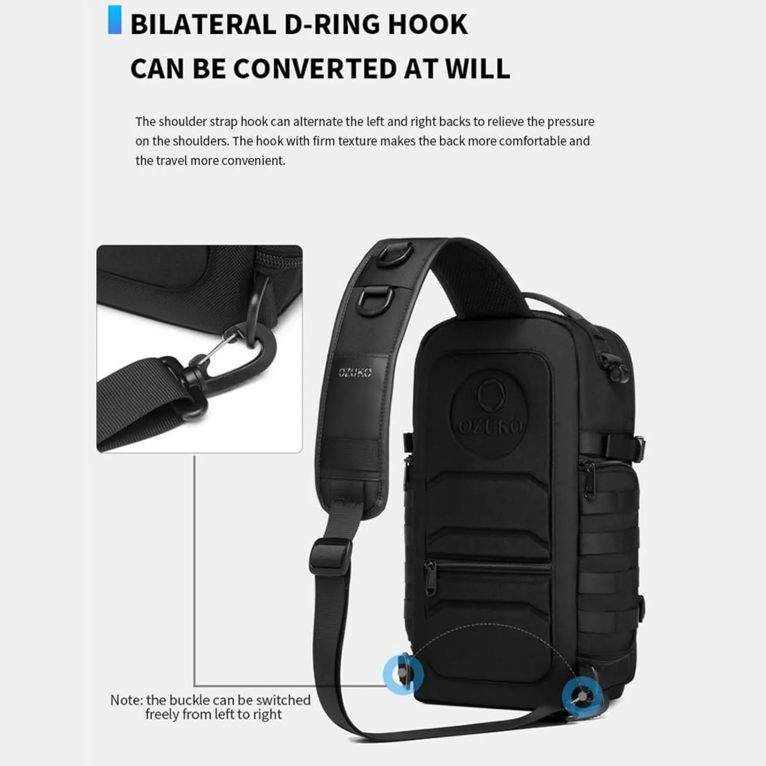 OZUKO 9585 Custom Logo Outdoor Waterproof Chest Bags Travel Cross Body Sling Bag Camera Stick Holder Sling Bag For Men(Blue)
