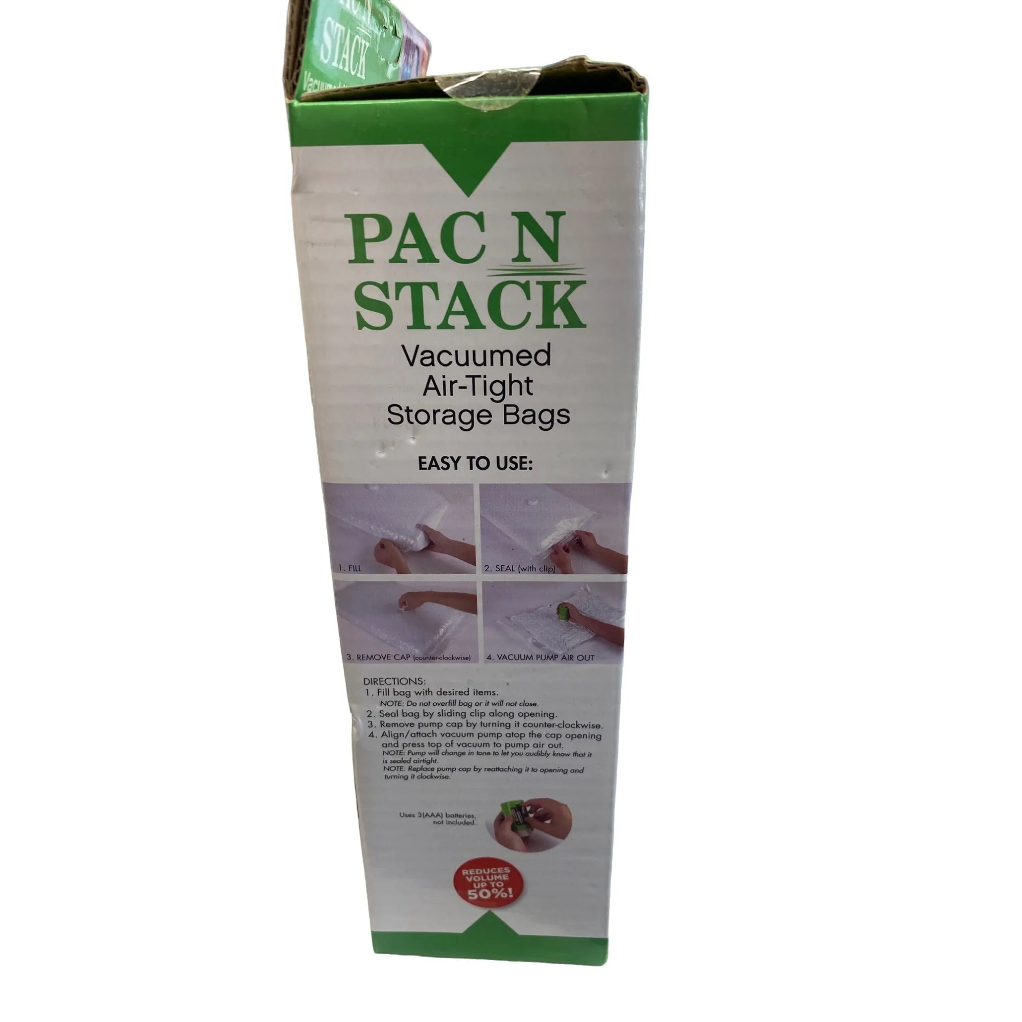 PAC N STACK Vacuumed Air-Tight Storage Bags  Includes Pump & 4 Bags