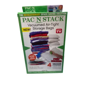 PAC N STACK Vacuumed Air-Tight Storage Bags  Includes Pump & 4 Bags