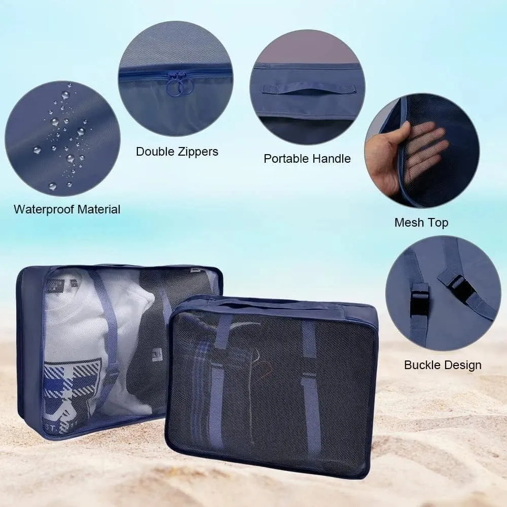 Packing Cubes For Suitcase, 8pcs Set Travel Organizer Bags, Waterproof (Blue)