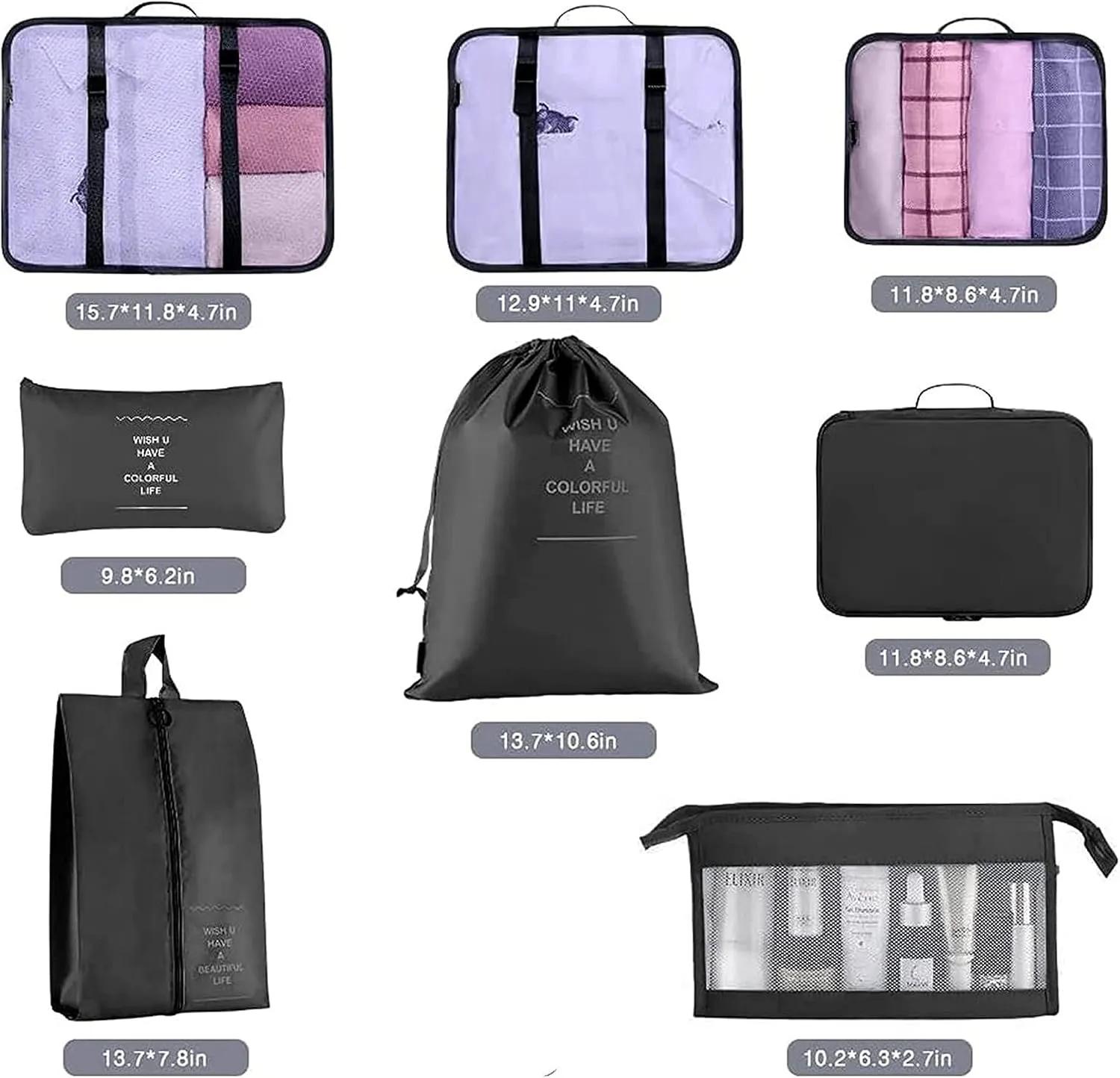 Packing Cubes For Suitcase, 8pcs Set Travel Organizer Bags, Waterproof (Blue)