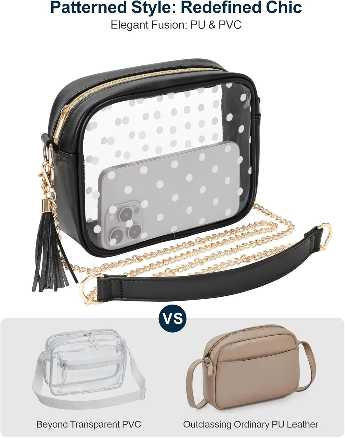 PACKISM Clear Bag for Stadium Events - Clear Purses for Women Stadium Crossbody Concert Bag for Game Day， Sports, Festival