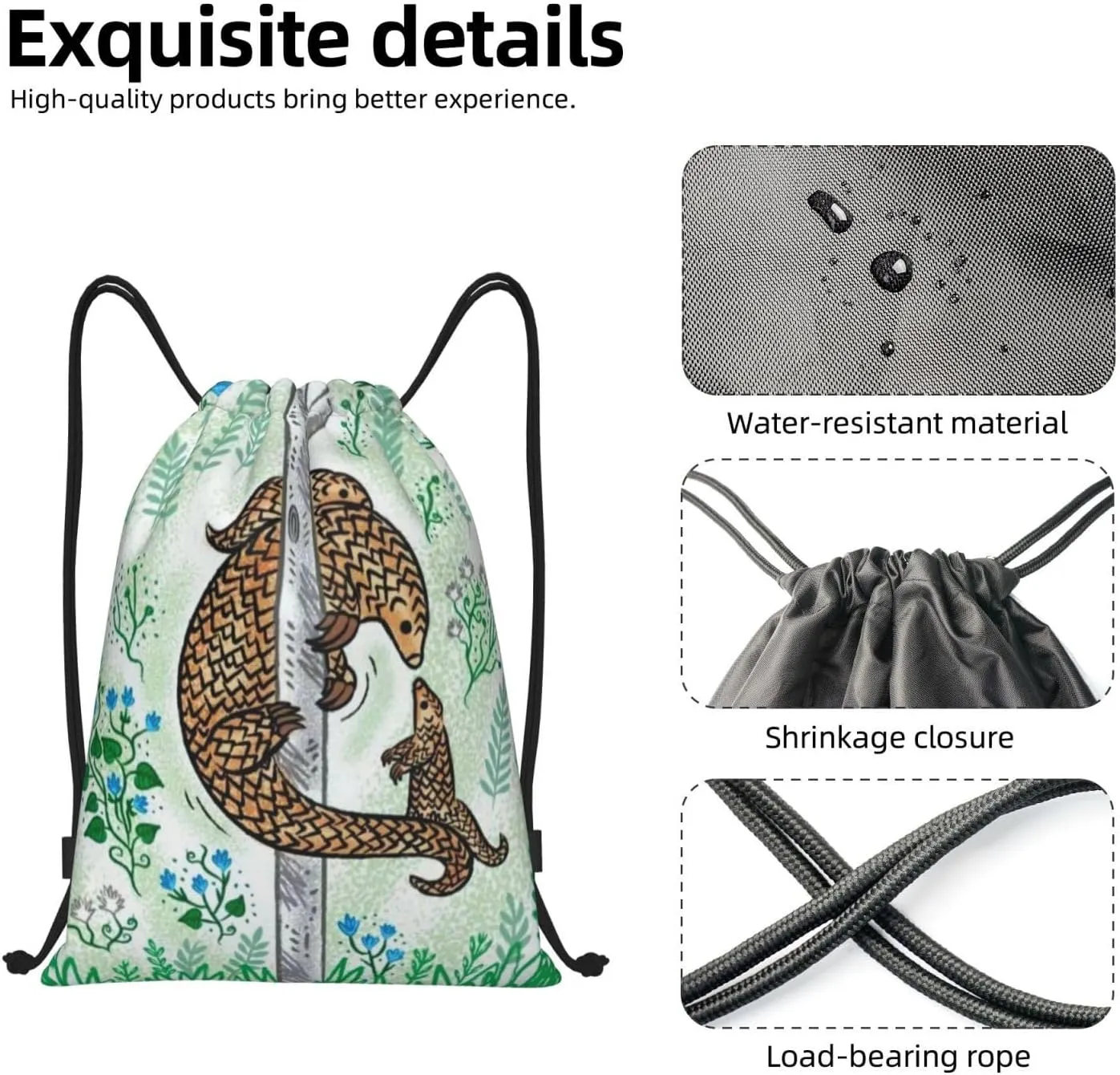 Pangolin Parenting Print Printed Drawstring Bags Backpack Bag 16.5x19.6 IN