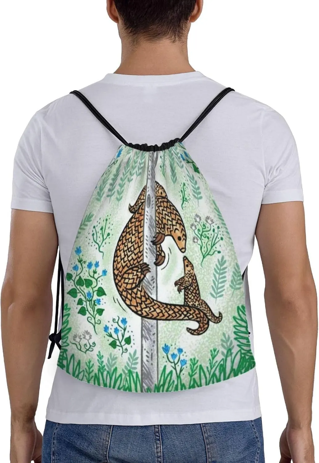 Pangolin Parenting Print Printed Drawstring Bags Backpack Bag 16.5x19.6 IN