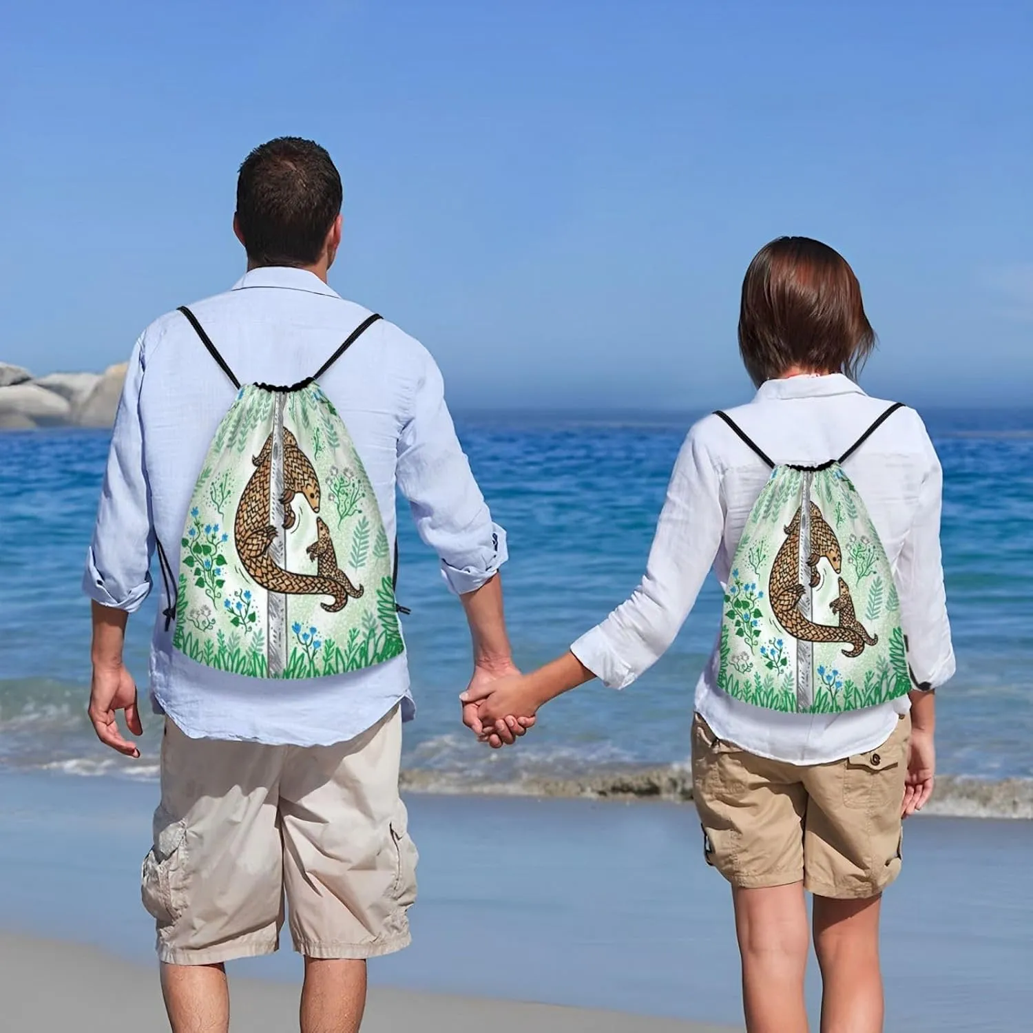 Pangolin Parenting Print Printed Drawstring Bags Backpack Bag 16.5x19.6 IN