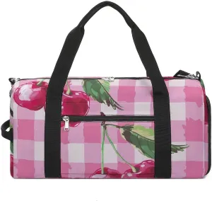 Peach Plaid Pattern Gym Bag Sport Gym Tote Bag Lightweight Duffle Bag Carry On Weekender Bags for Women Men