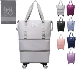 Pepepo Travel Bag with Wheel, Kulken Travel Bags with Wheels, Large Expandable Bag with Removable Wheels (gray)