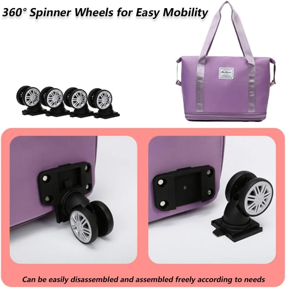 Pepepo Travel Bag with Wheel, Kulken Travel Bags with Wheels, Large Expandable Bag with Removable Wheels (gray)