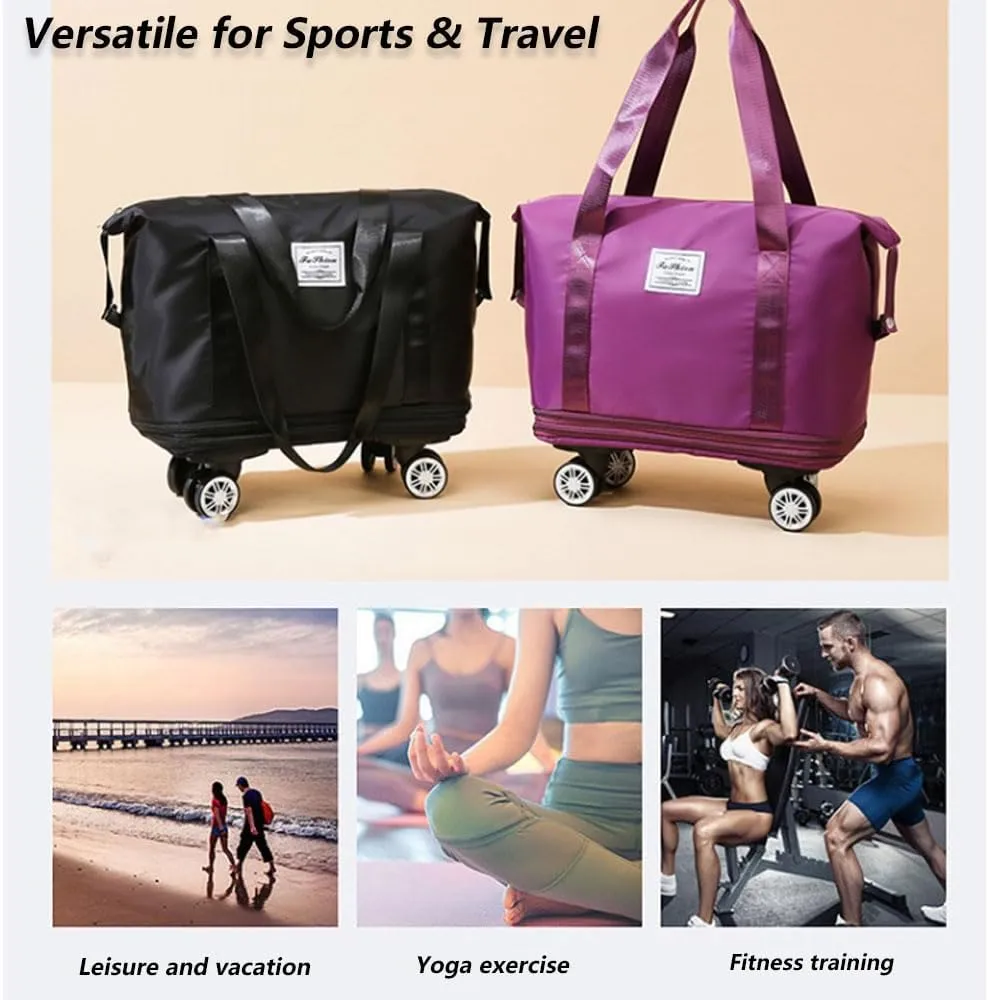 Pepepo Travel Bag with Wheel, Kulken Travel Bags with Wheels, Large Expandable Bag with Removable Wheels (gray)