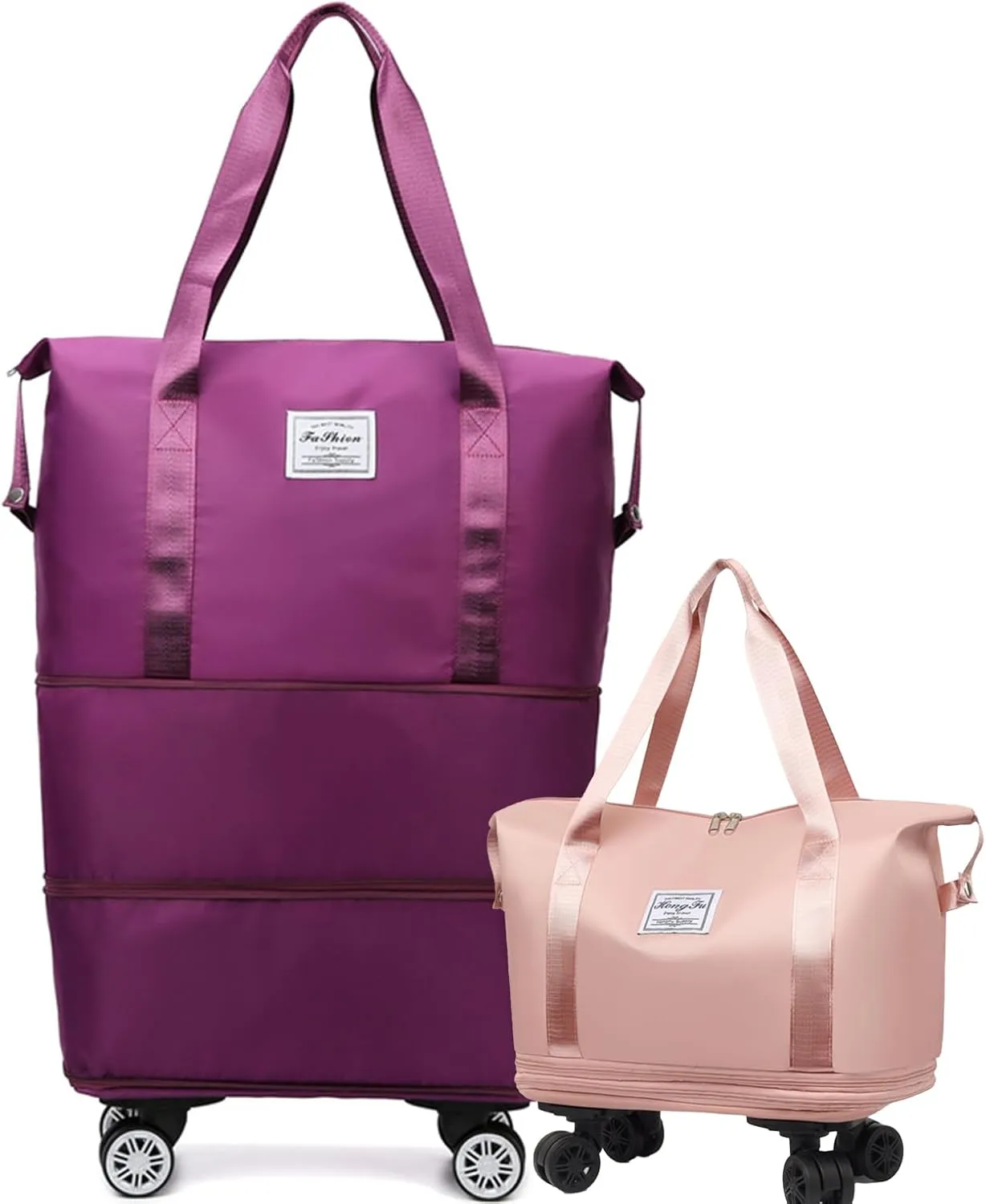 Pepepo Travel Bag with Wheels, 2025 New Large Capacity Travel Bag, Expandable and Foldable Luggage Bags, With Dry and Wet Separation Layer, Durable & Multi-functional Design (Fuchsia)