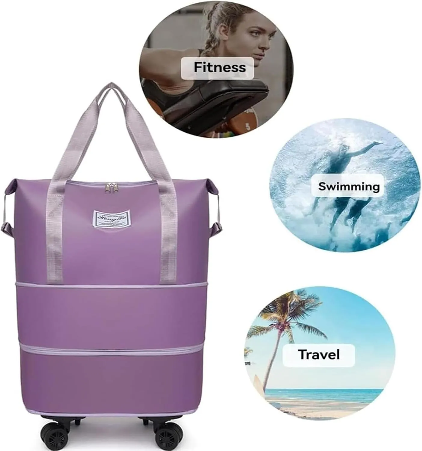 Pepepo Travel Bag with Wheels, 2025 New Large Capacity Travel Bag, Expandable and Foldable Luggage Bags, With Dry and Wet Separation Layer, Durable & Multi-functional Design (Fuchsia)