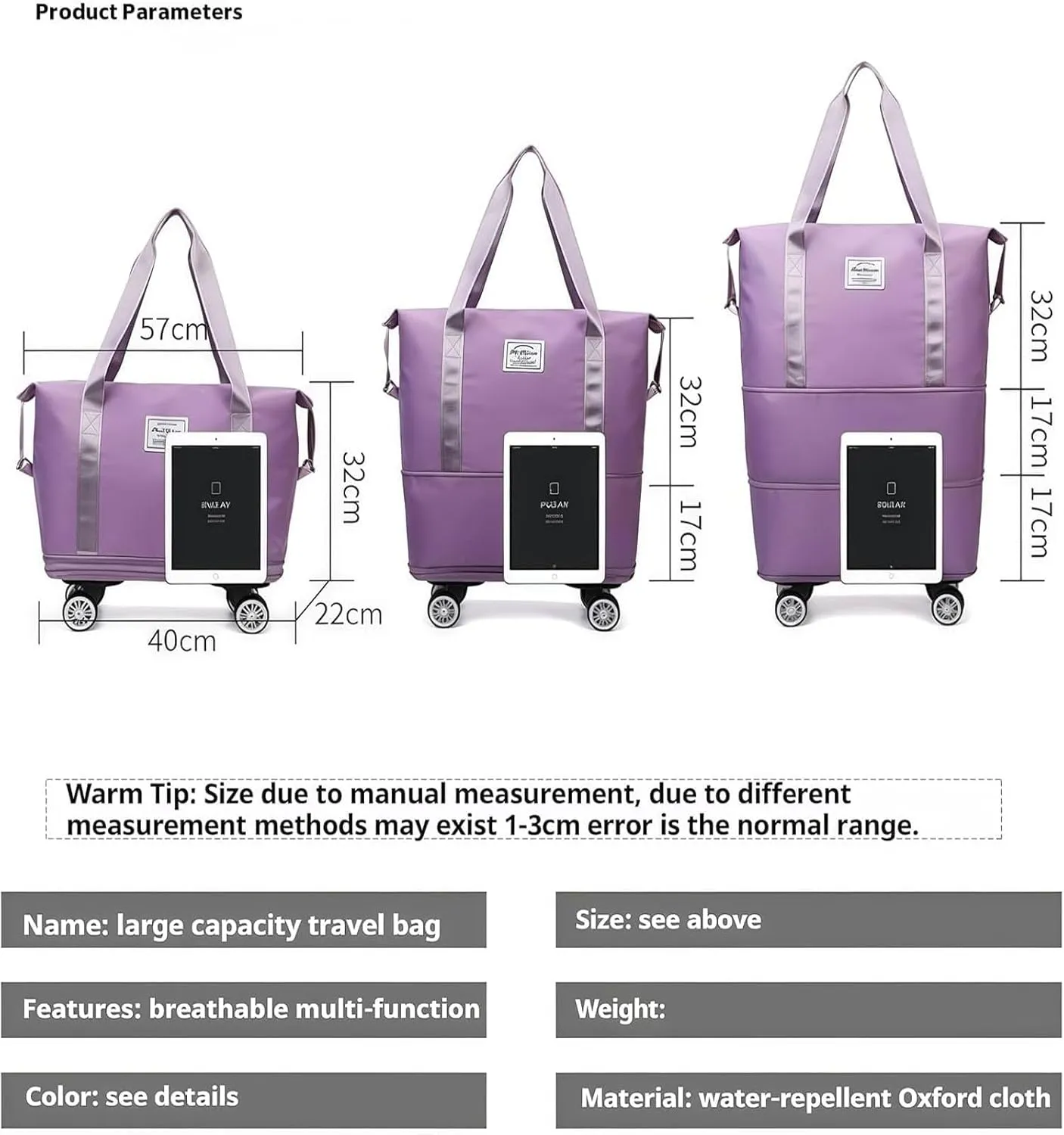 Pepepo Travel Bag with Wheels, 2025 New Large Capacity Travel Bag, Expandable and Foldable Luggage Bags, With Dry and Wet Separation Layer, Durable & Multi-functional Design (Fuchsia)