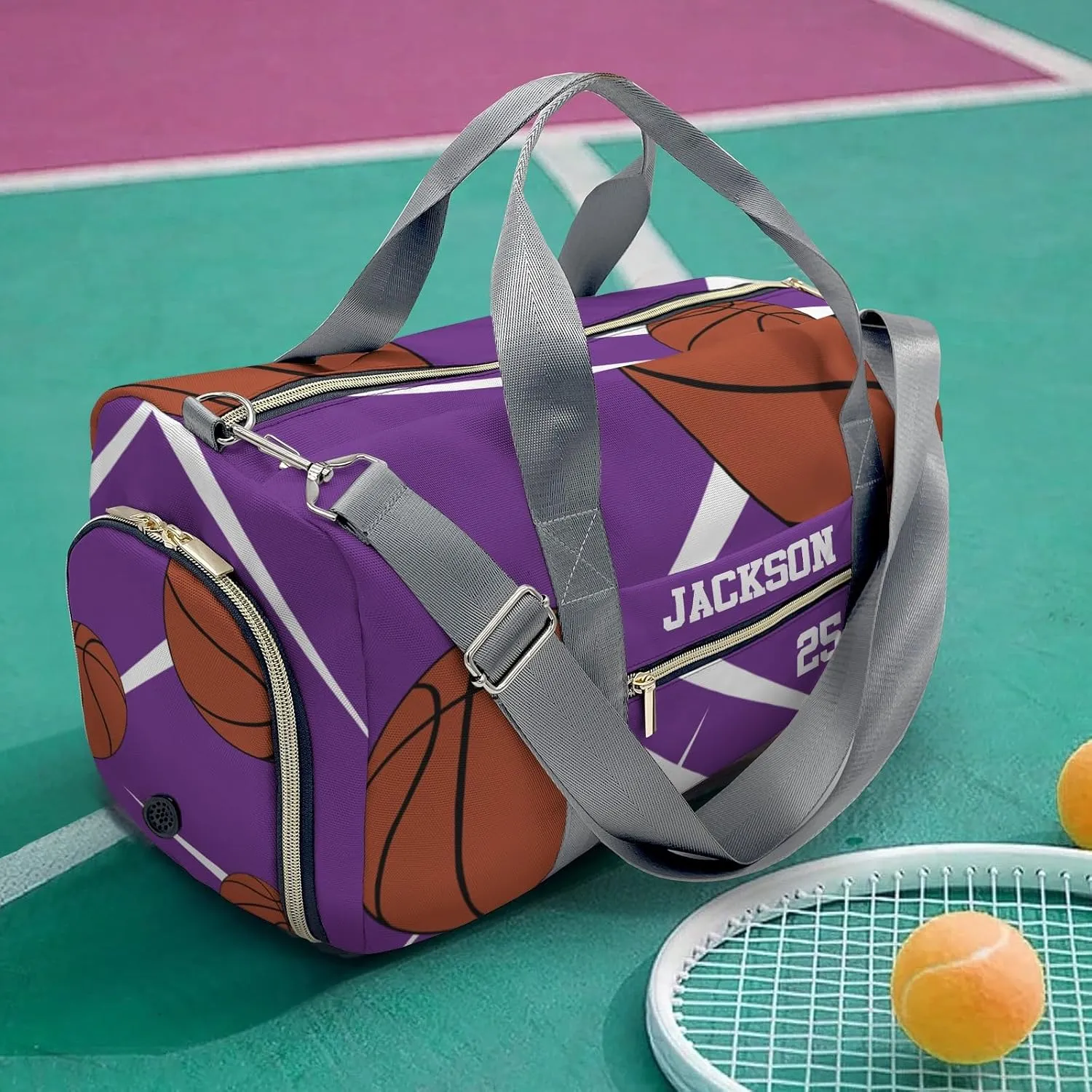 Personalized Duffle Bag with Name,Sport Basketball Player Team Purple Custom Travel Bag Carry On Weekend Overnight Bag Gym Sports Bag Dance Bag