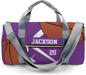 Personalized Duffle Bag with Name,Sport Basketball Player Team Purple Custom Travel Bag Carry On Weekend Overnight Bag Gym Sports Bag Dance Bag