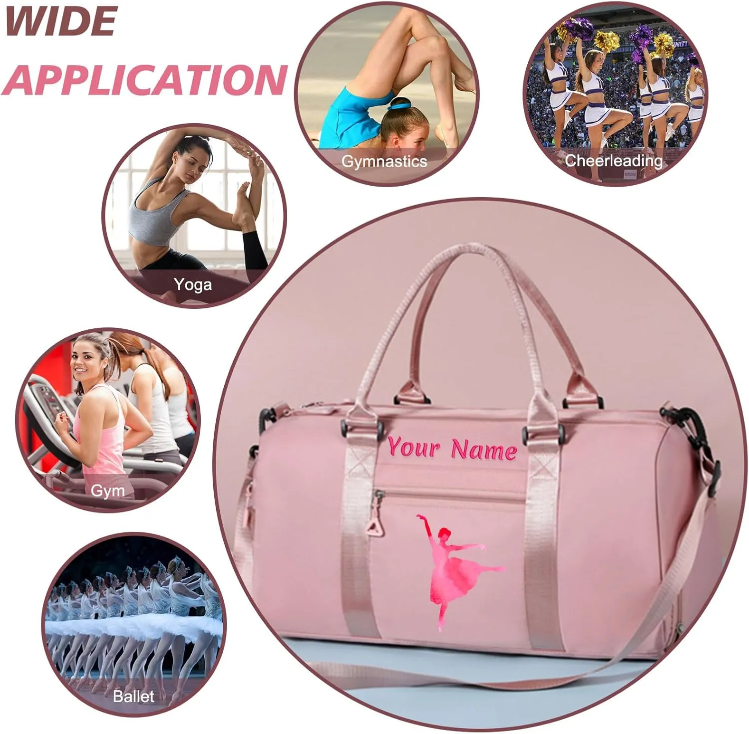 Personalized Embroidered Duffel Bag, Custom Sports Gym Bag with Name for Man Women, Girls Dance Bag Weekend Bag Travel Bag - with Shoulder Strap & Wet Dry Pockets & Shoe Compartment - Black
