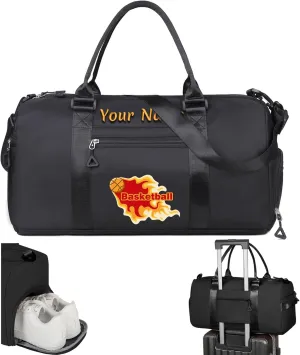 Personalized Embroidered Duffel Bag, Custom Sports Gym Bag with Name for Man Women, Girls Dance Bag Weekend Bag Travel Bag - with Shoulder Strap & Wet Dry Pockets & Shoe Compartment - Black