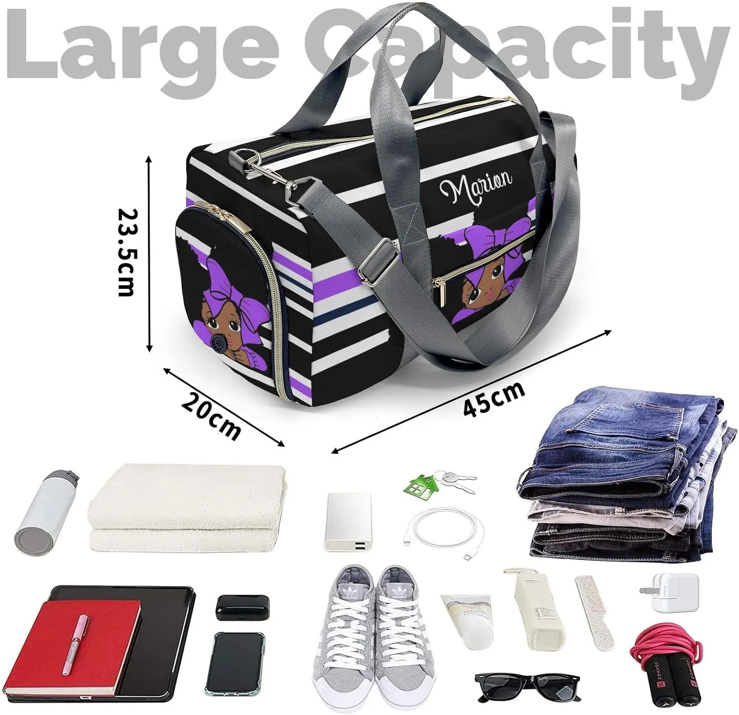 Personalized Gift Duffel Bag Little African Girl Purple Travel in Style: Trendy Bags for Sport and Leisure