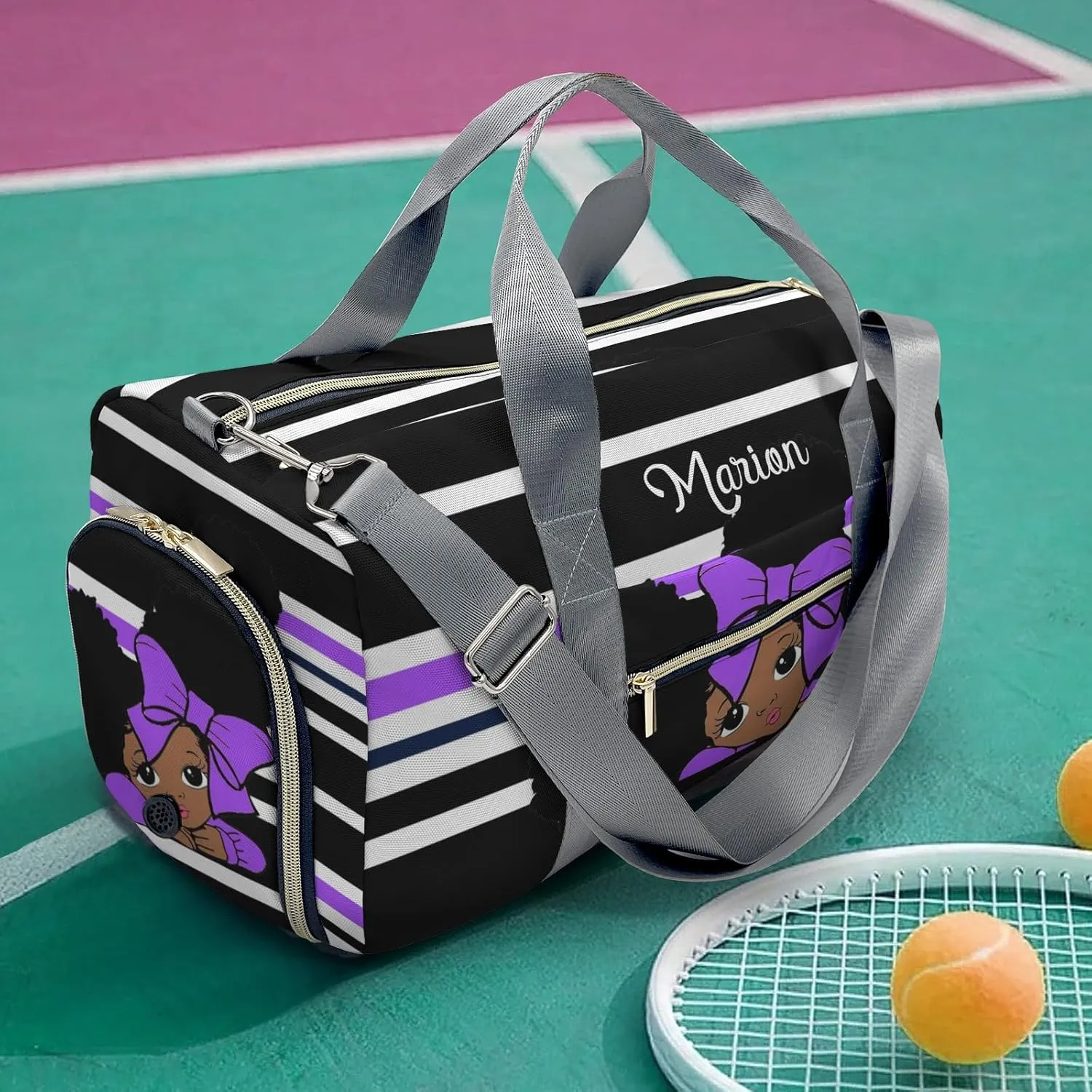 Personalized Gift Duffel Bag Little African Girl Purple Travel in Style: Trendy Bags for Sport and Leisure