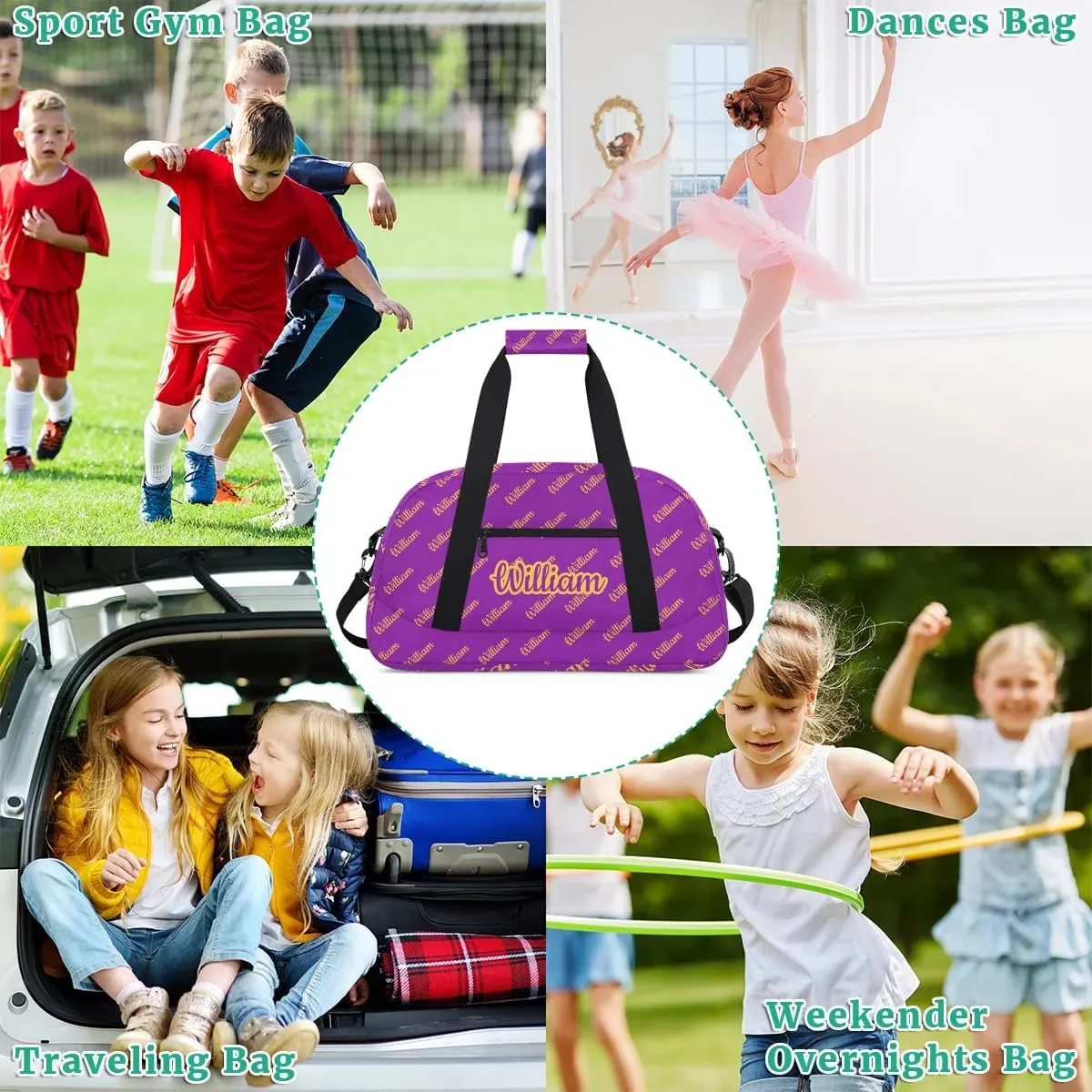 Personalized Gym Duffel Bag with Name Custom Sport Bag Gymnastics Bags Customized Dance Duffel Bag Weekender Sleepover Bag, Dark Purple