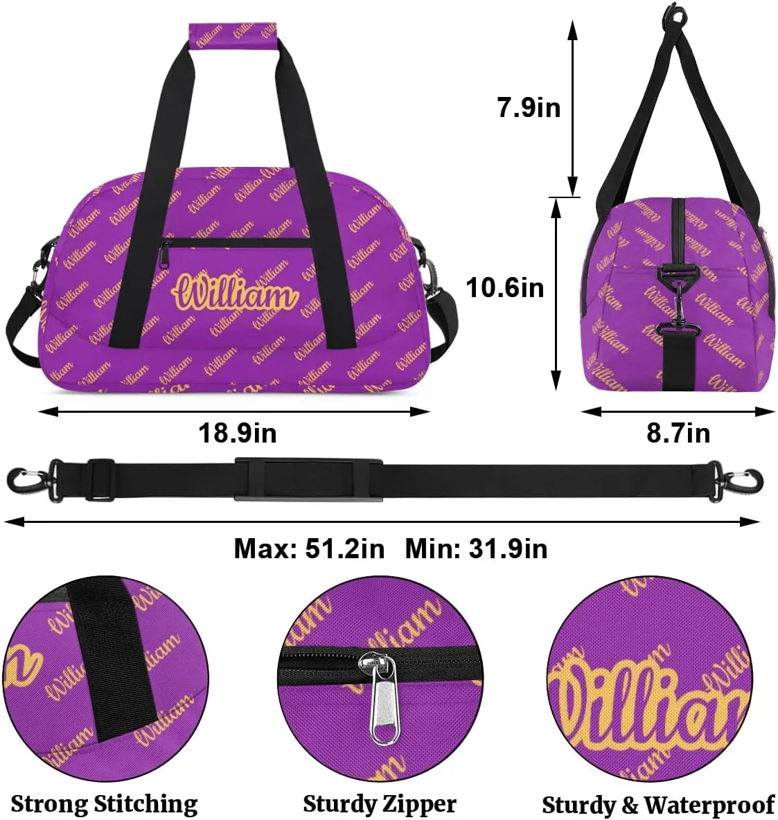 Personalized Gym Duffel Bag with Name Custom Sport Bag Gymnastics Bags Customized Dance Duffel Bag Weekender Sleepover Bag, Dark Purple